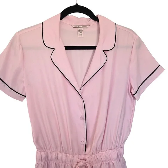 Victoria's Secret Pink Ruffle Romper Pijamas Size S Flirty Coquette Lounge Chic - Picture 4 of 9